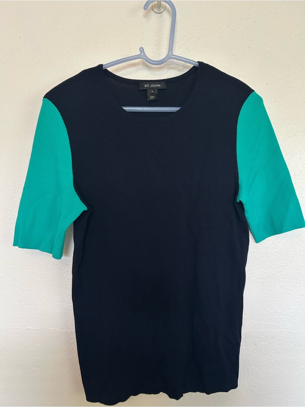 St. John Black Tee with Teal Sleeves
